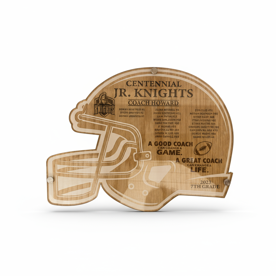 Personalized Football Helmet Plaque - Wood & Acrylic