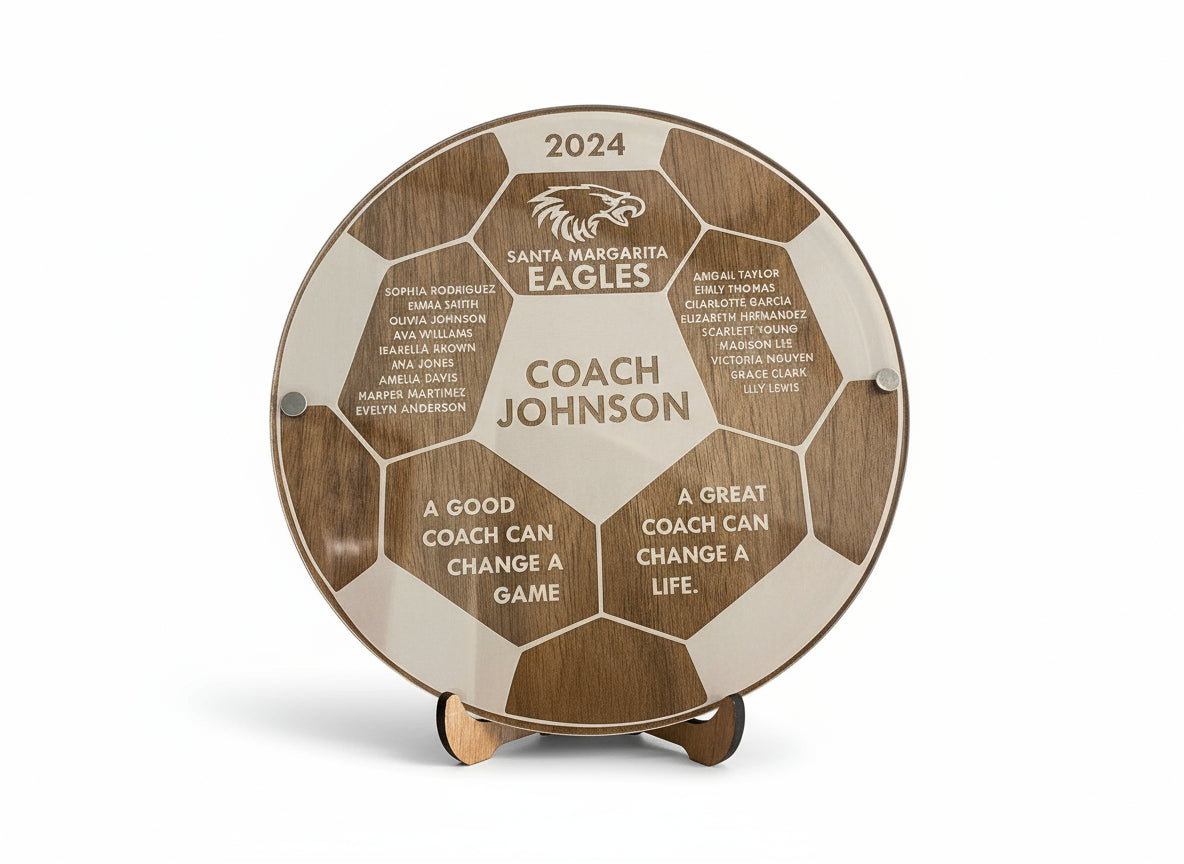 Personalized Soccer Coach Plaque - Wood & Acrylic
