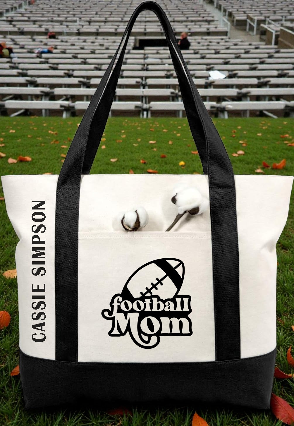 Team Mom Personalized Football Canvas Tote Bag