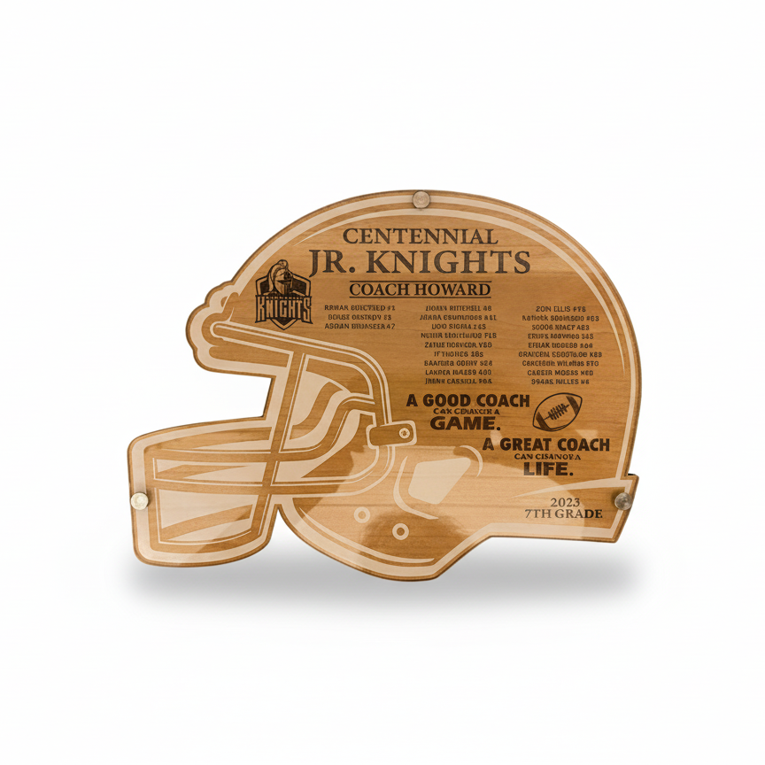 Personalized Football Helmet Plaque - Wood & Acrylic