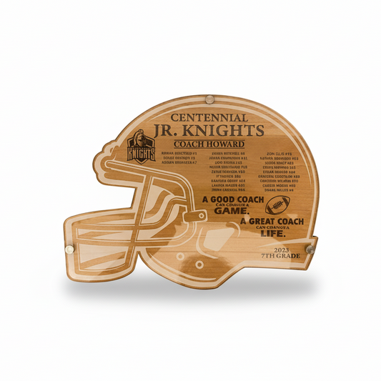 Personalized Football Helmet Plaque - Wood & Acrylic