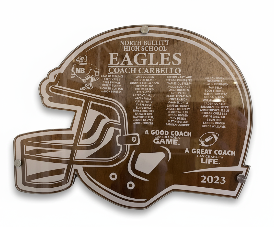 Personalized Football Helmet Plaque - Wood & Acrylic