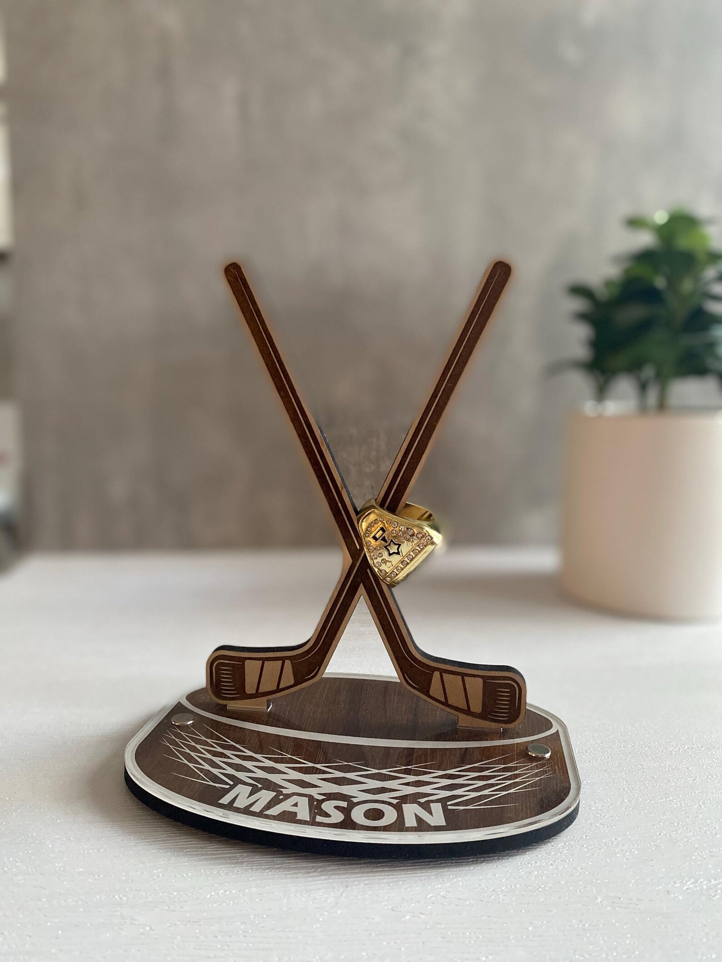 Personalized Hockey Championship Ring Display