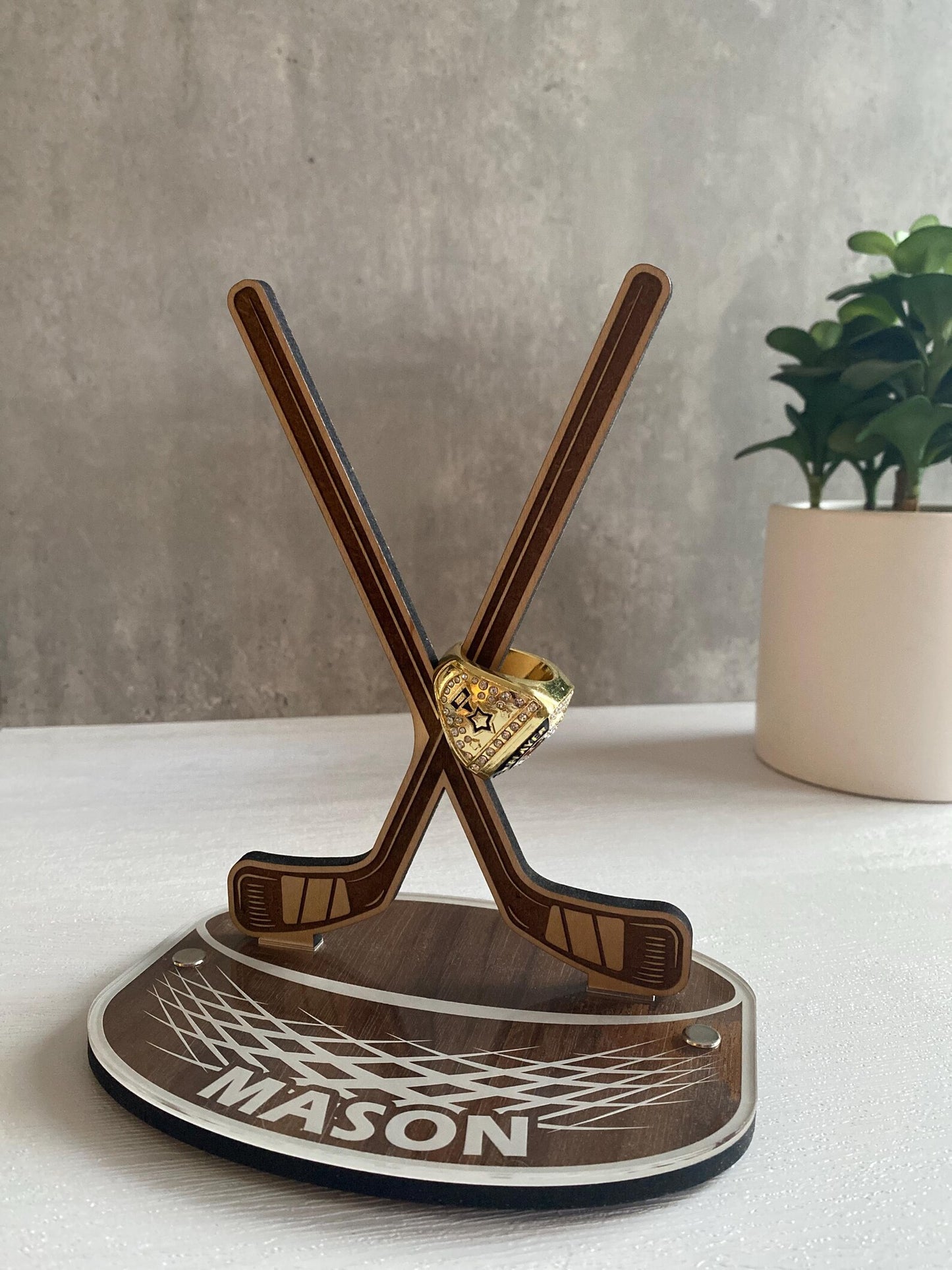 Personalized Hockey Championship Ring Display