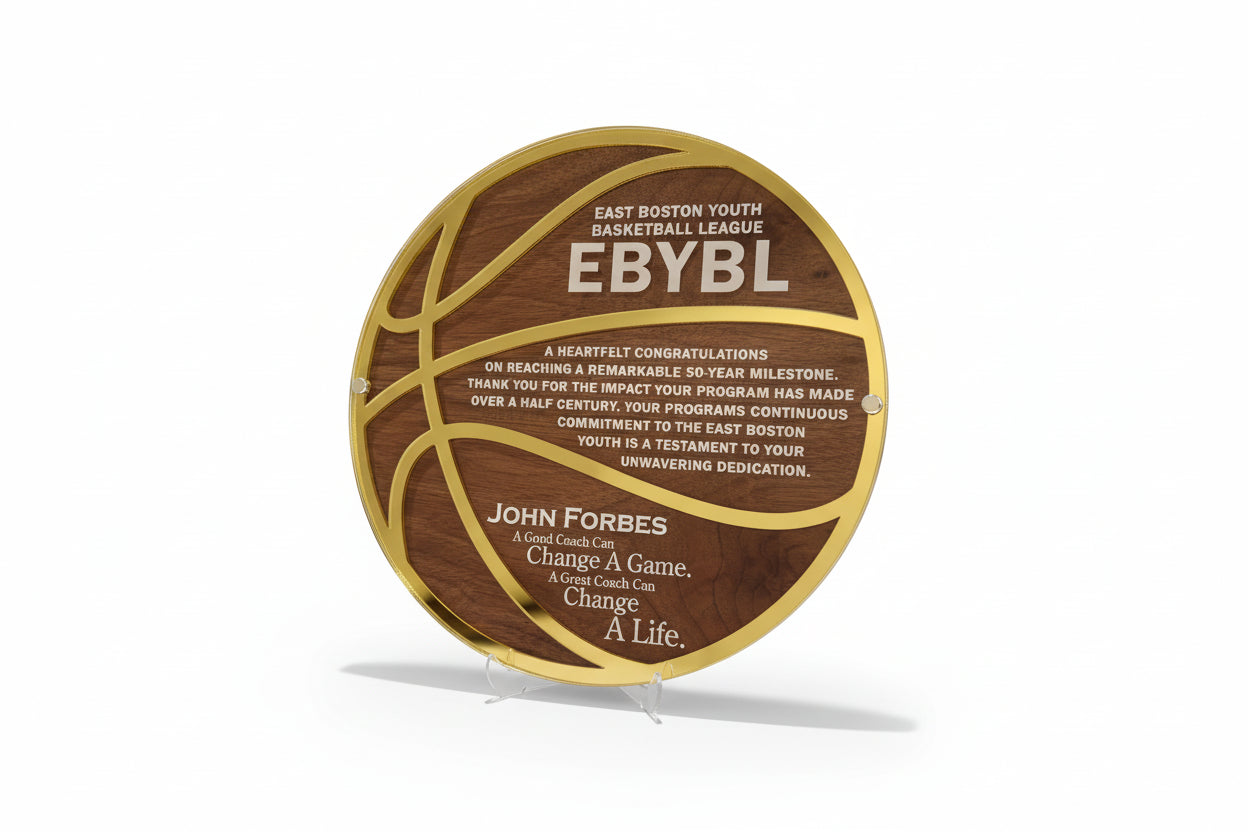 Personalized Basketball Plaques – Mirrored Gold