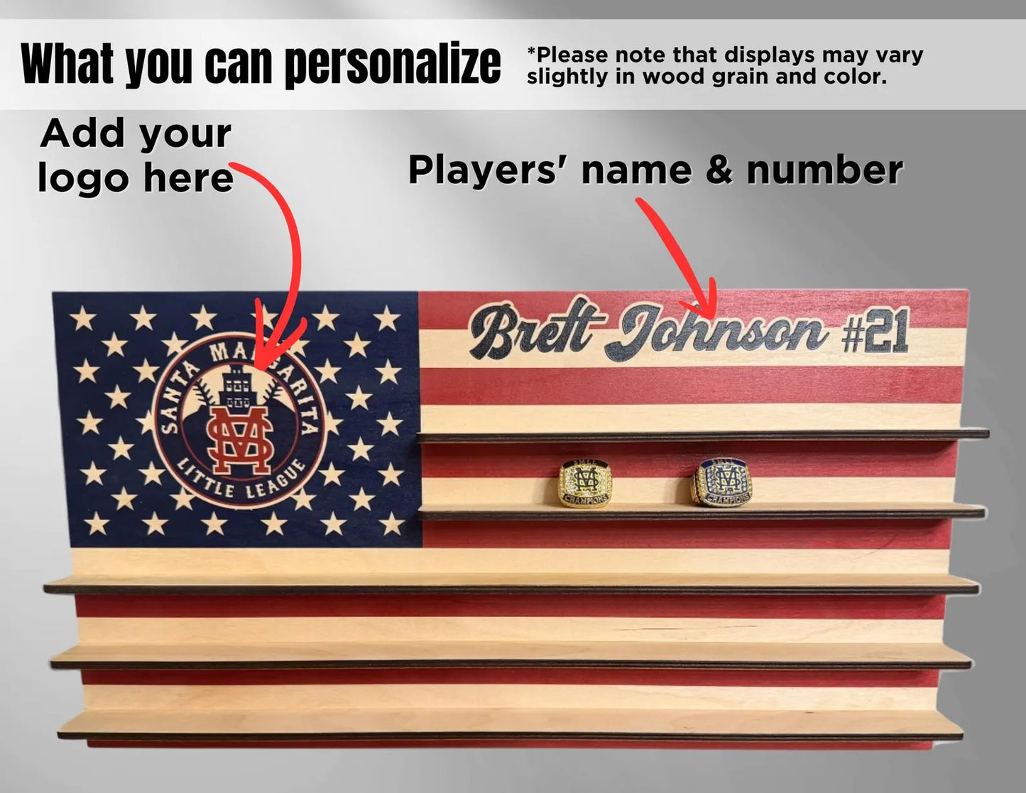 Personalized Championship Ring Display USA Flag