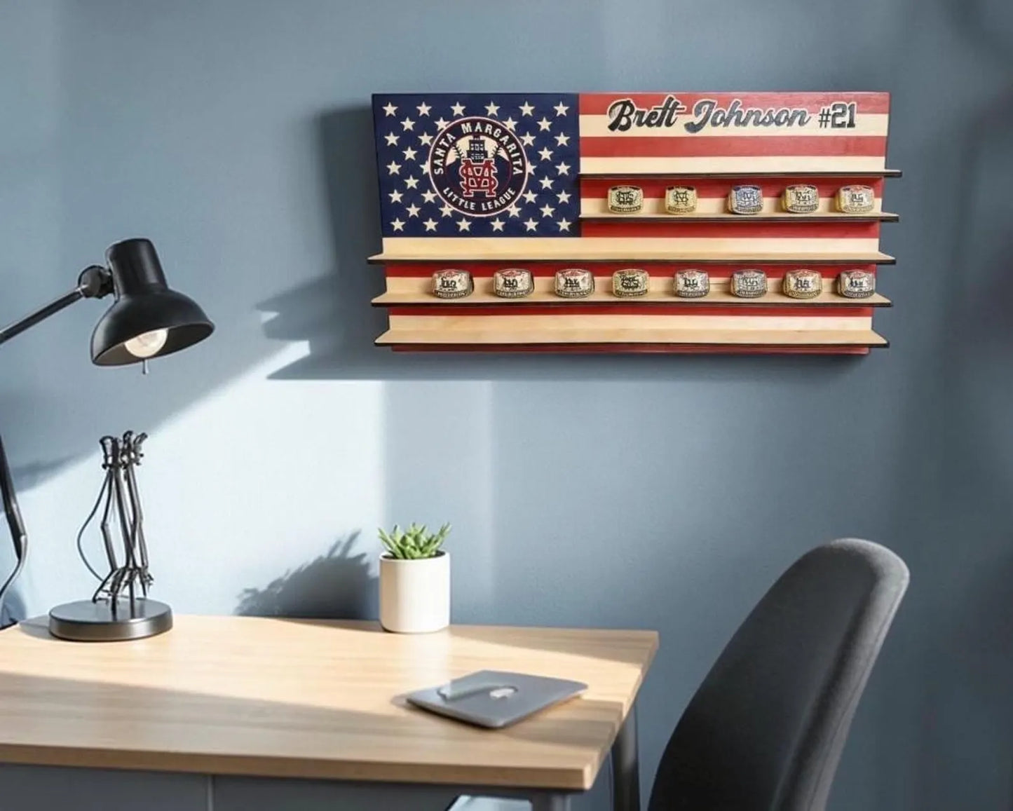 Personalized Championship Ring Display USA Flag