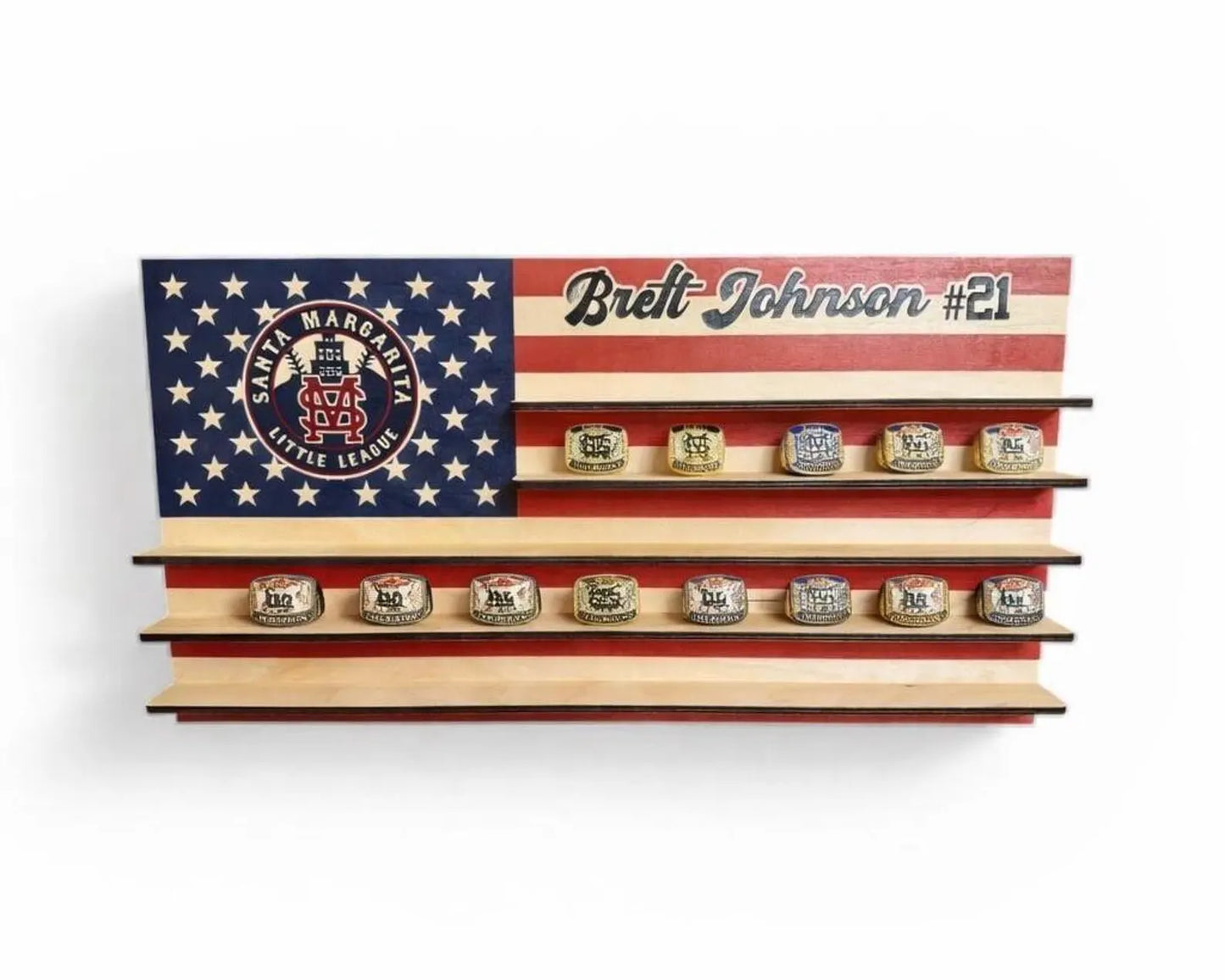 Personalized Championship Ring Display USA Flag