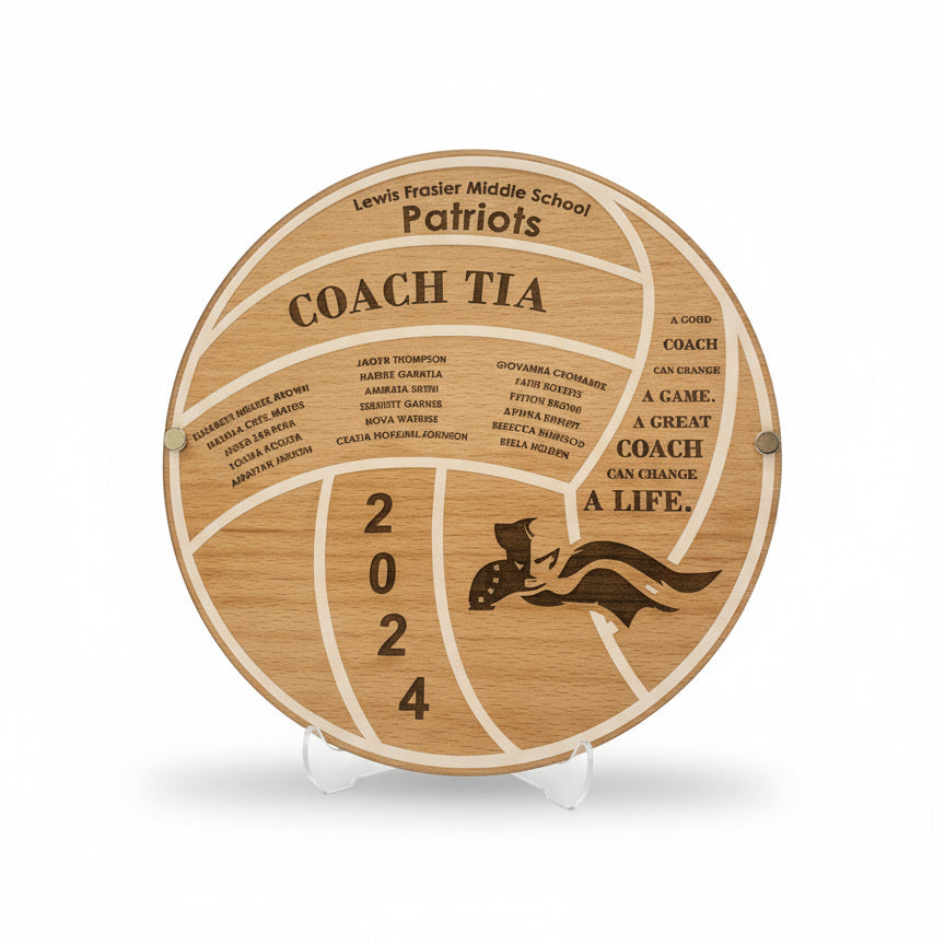 Personalized Volleyball Coach Plaque - Wood & Acrylic