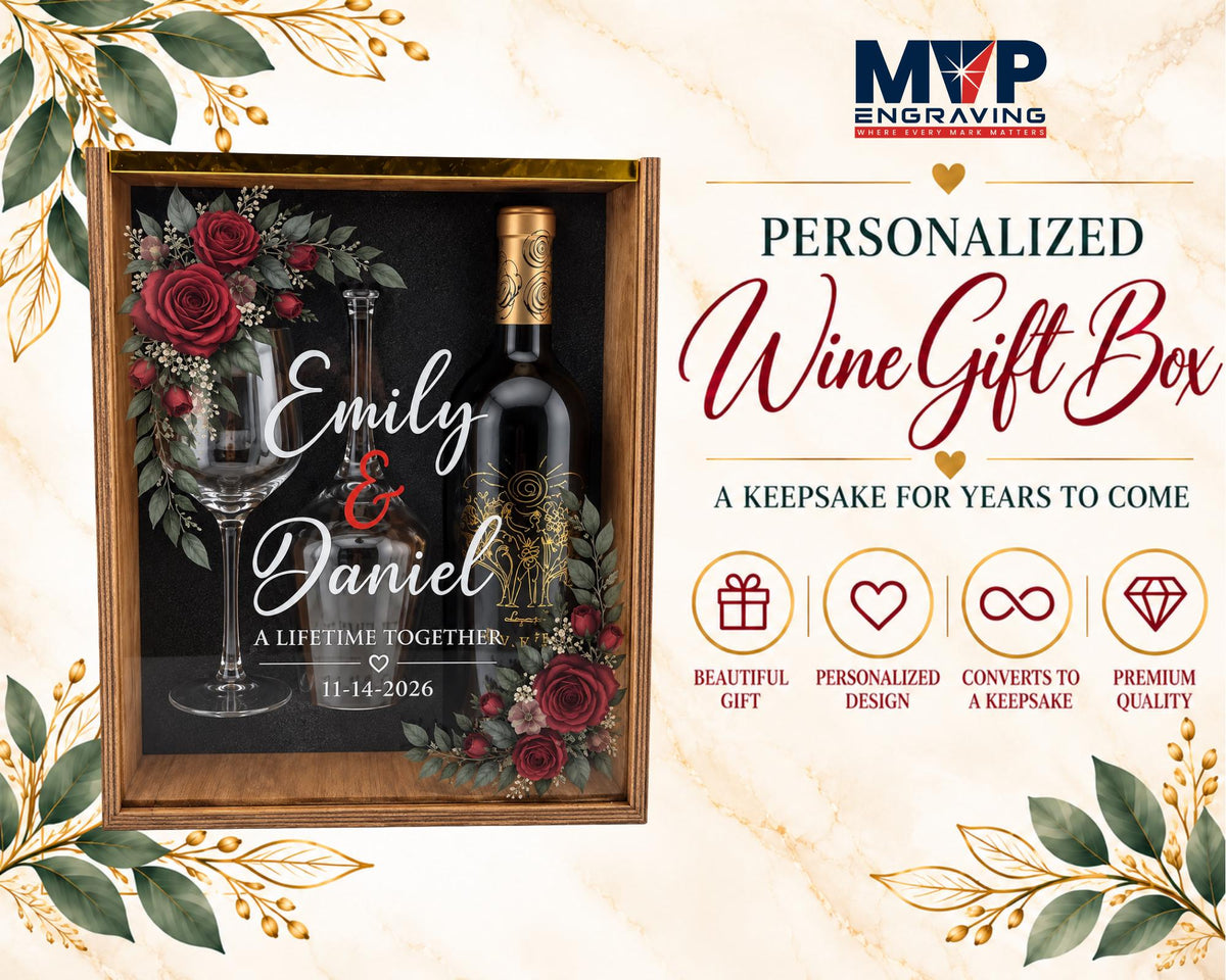 Personalized Wine Gift Keepsake Box Set With Acrylic Lid