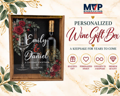 Personalized Wine Gift Keepsake Box Set With Acrylic Lid