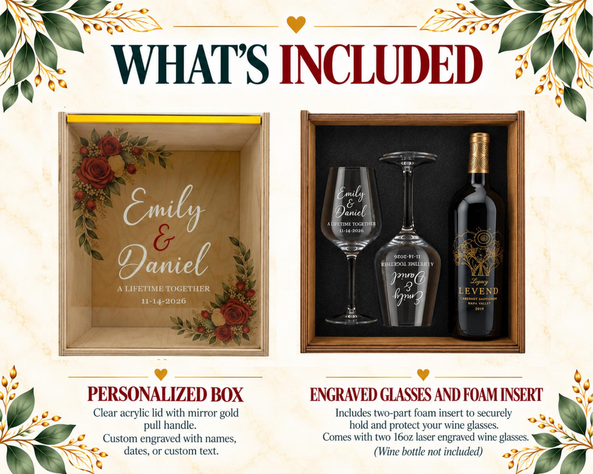 Personalized Wine Gift Keepsake Box Set With Acrylic Lid