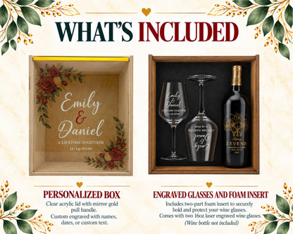 Personalized Wine Gift Keepsake Box Set With Acrylic Lid