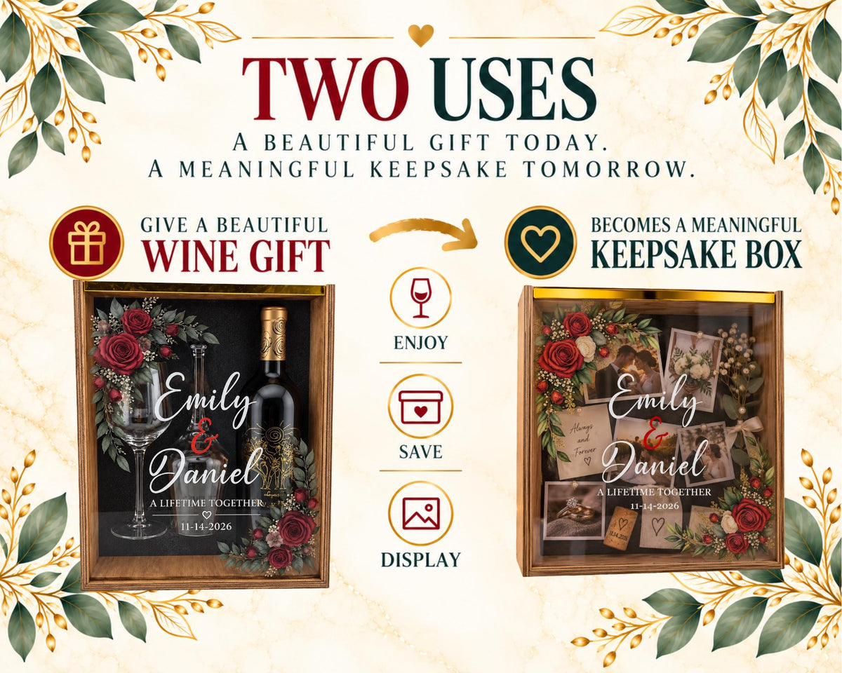 Personalized Wine Gift Keepsake Box Set With Acrylic Lid