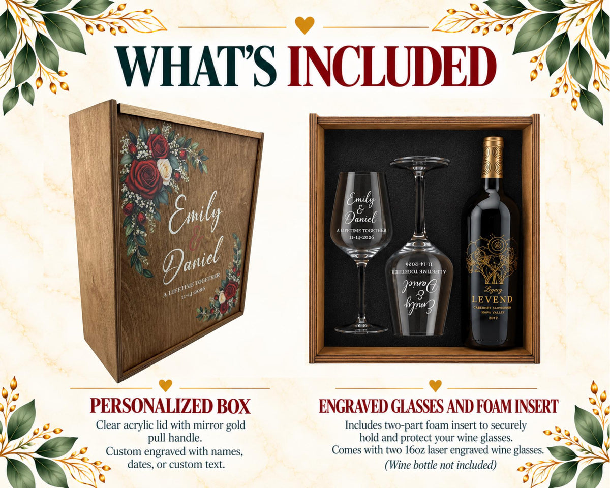 Personalized Wine Gift Keepsake Box Set With Wood Lid