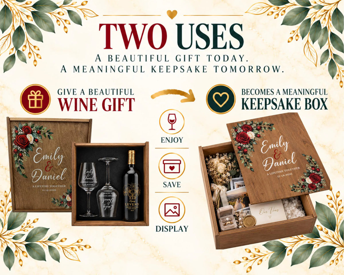 Personalized Wine Gift Keepsake Box Set With Wood Lid