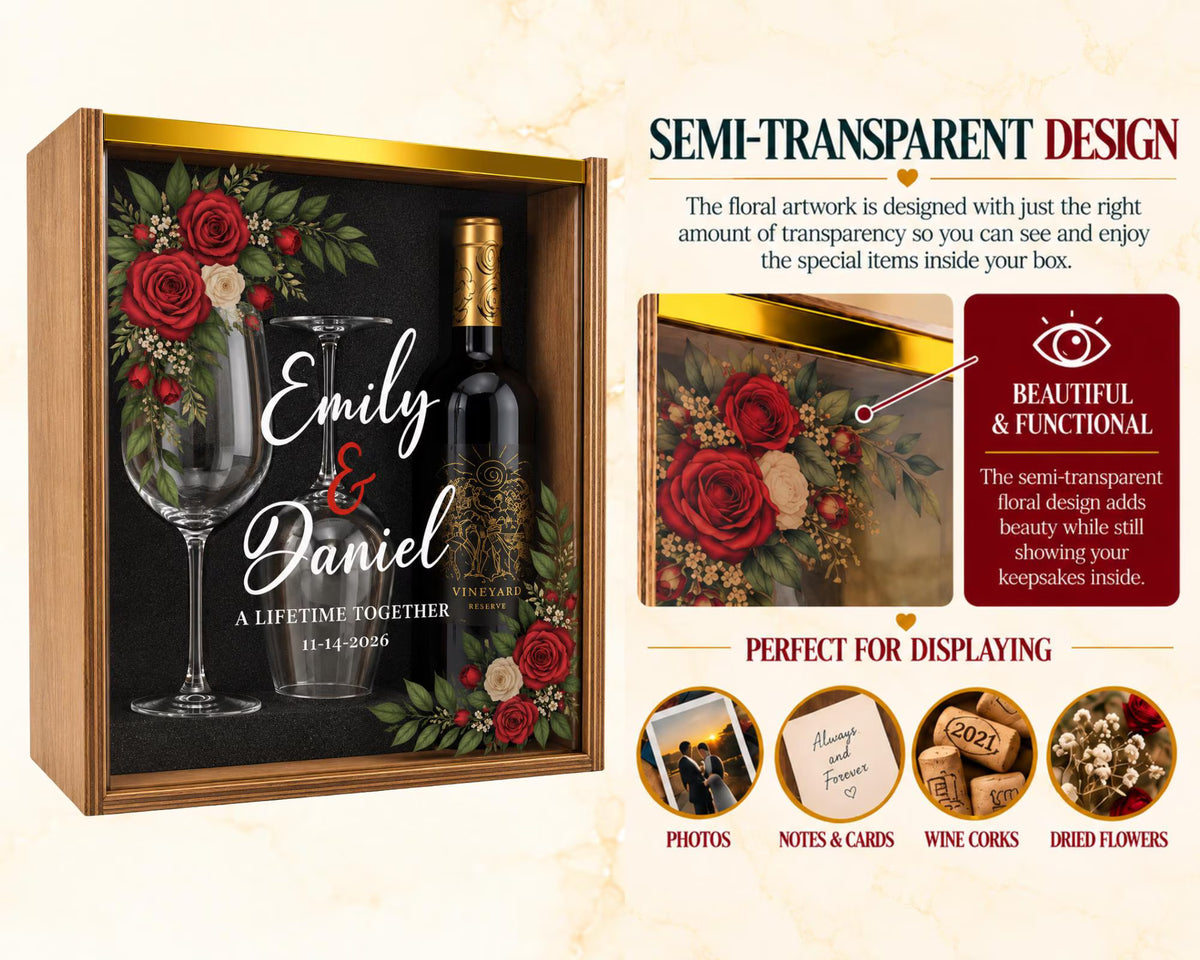 Personalized Wine Gift Keepsake Box Set With Acrylic Lid
