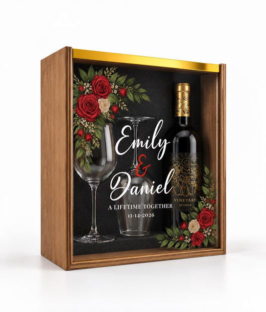 Personalized Wine Gift Keepsake Box Set With Acrylic Lid