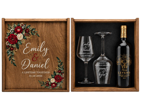 Personalized Wine Gift Keepsake Box Set With Wood Lid