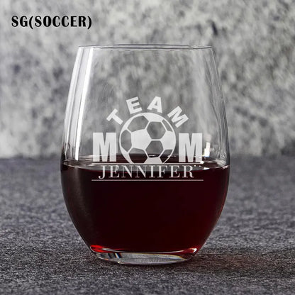 Team Mom Stemless Wine Glass