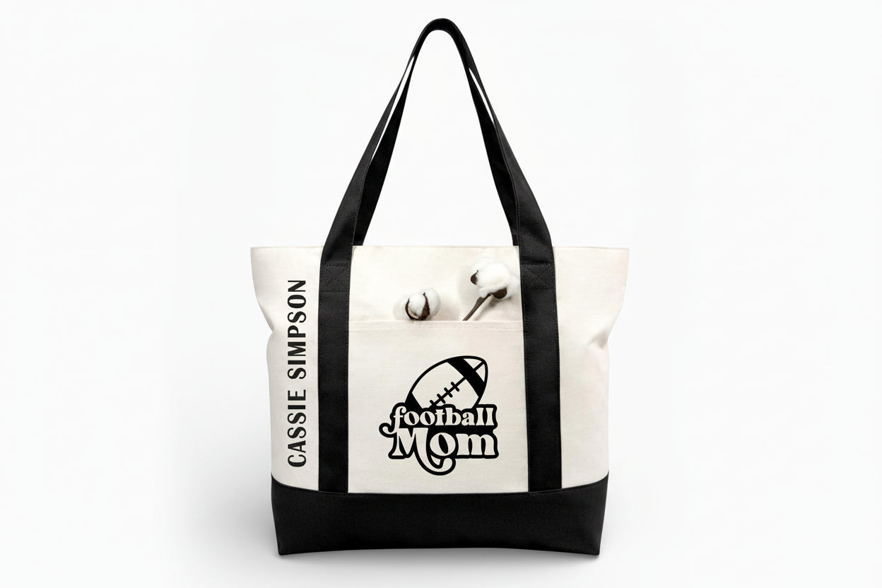 Team Mom Personalized Football Canvas Tote Bag