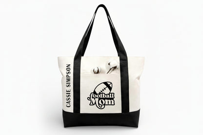 Team Mom Personalized Football Canvas Tote Bag