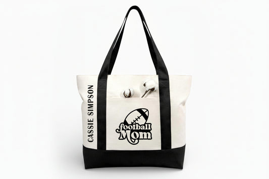 Team Mom Personalized Football Canvas Tote Bag